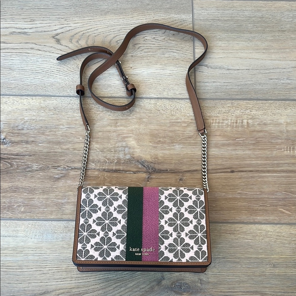 BN Kate Spade Geometric Brown and Pink Crossbody Bag